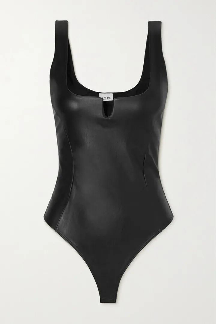 Alix NYC - Neve Stretch-vegan Leather Thong Bodysuit - Black