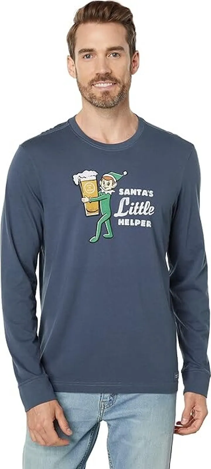 Life is Good Little Helper Long Sleeve Crusher Tee (Darkest Blue) Men's Clothing
