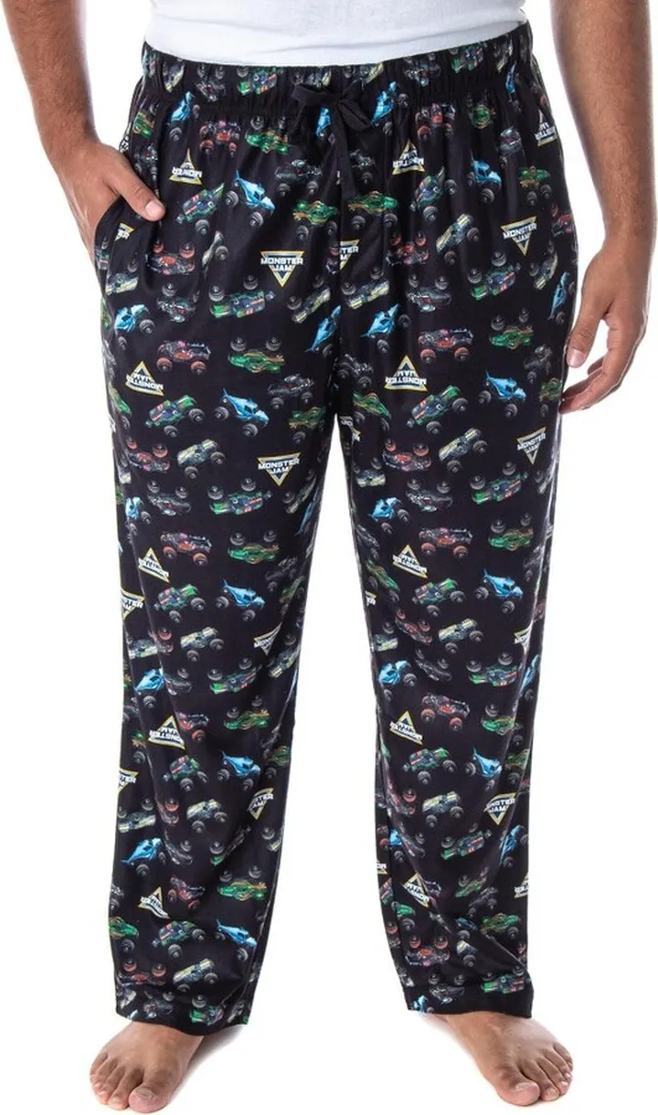 Monster Jam Adult Men's Monster Truck Allover Pattern Sleep Pajama Pants (SM) Black