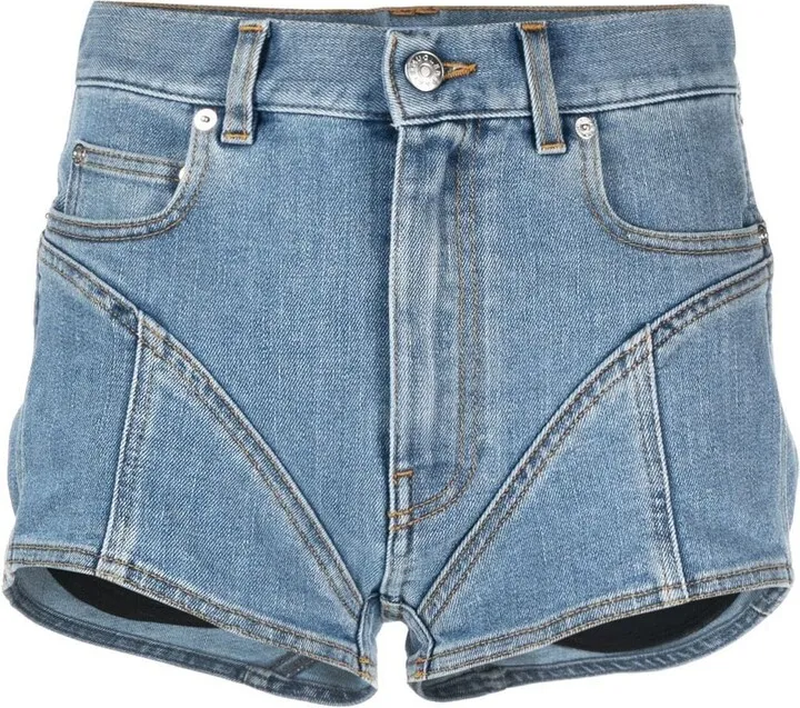 Contrast-Panels Denim Shorts