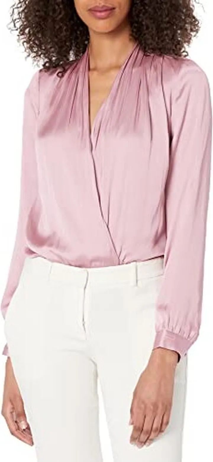 PAIGE womens Sevilla Bodysuit Long Sleeve Thong Bodysuit Surplice Neckline in Brushed Lilac Blouse