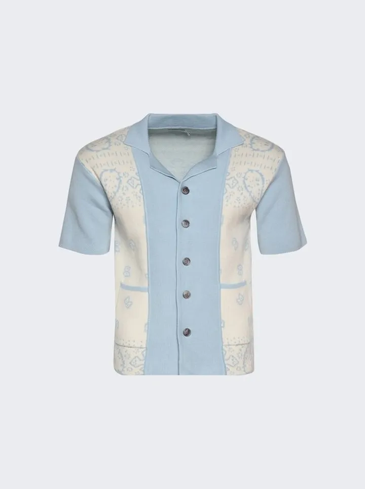 Banco Knit Shirt Stone Blue And Ivory