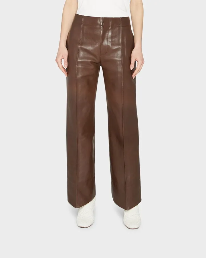 Flare-Leg Ankle Polished Leather Pants