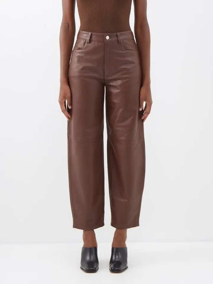 Chamomile Barrel-leg Leather Trousers