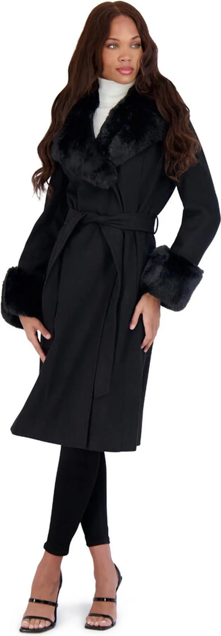 Womens Faux Fur Slimming Wool Coat