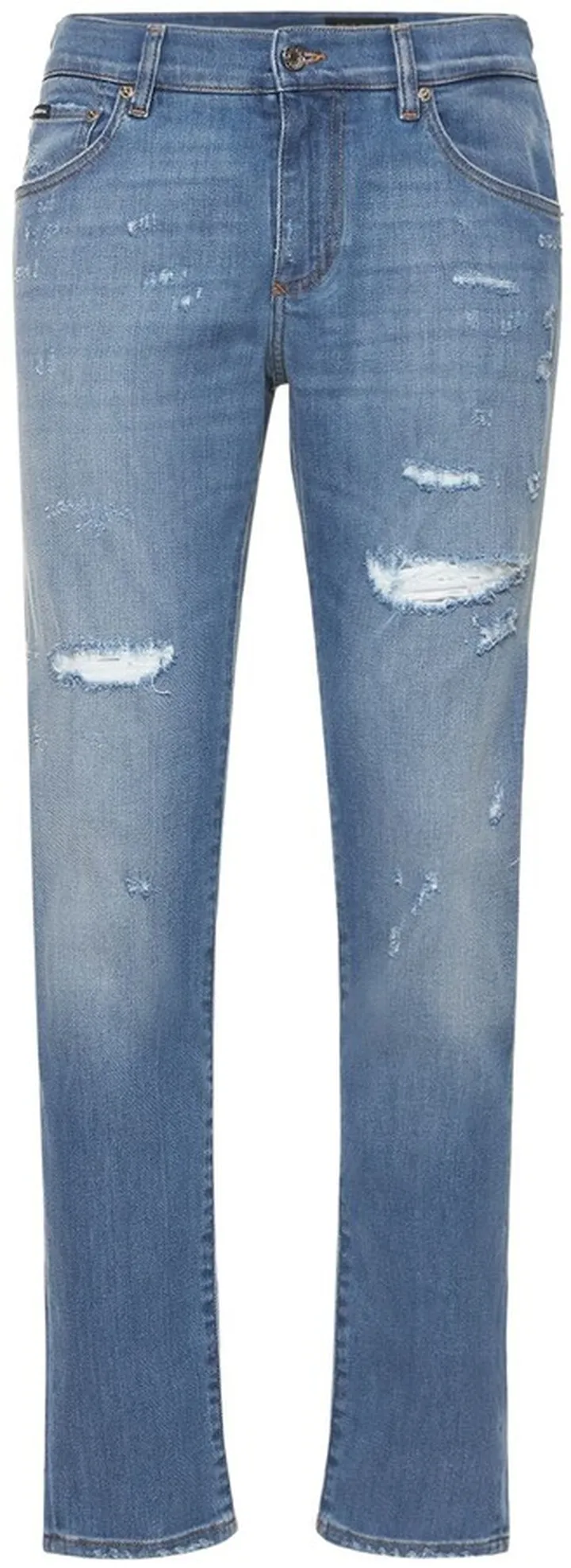 Logo distressed cotton denim jeans