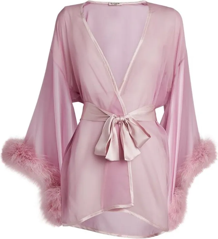 Gilda & Pearl Silk Marabou Feather-Trimmed Diana Robe