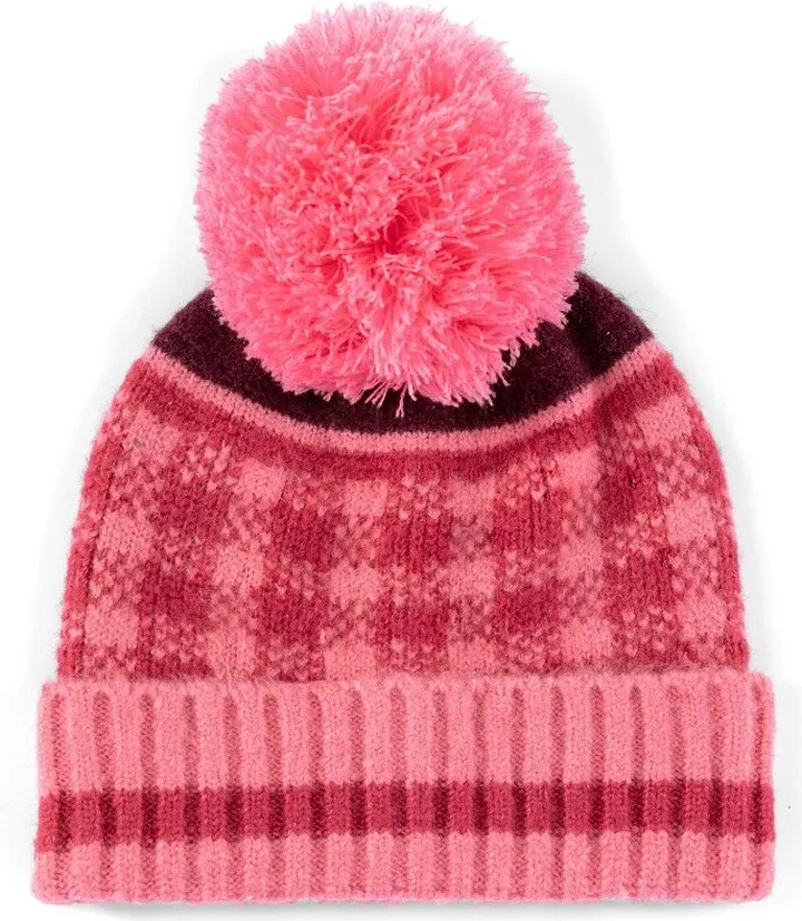 Shiraleah Zoey Pink and Red Plaid Knit Beanie