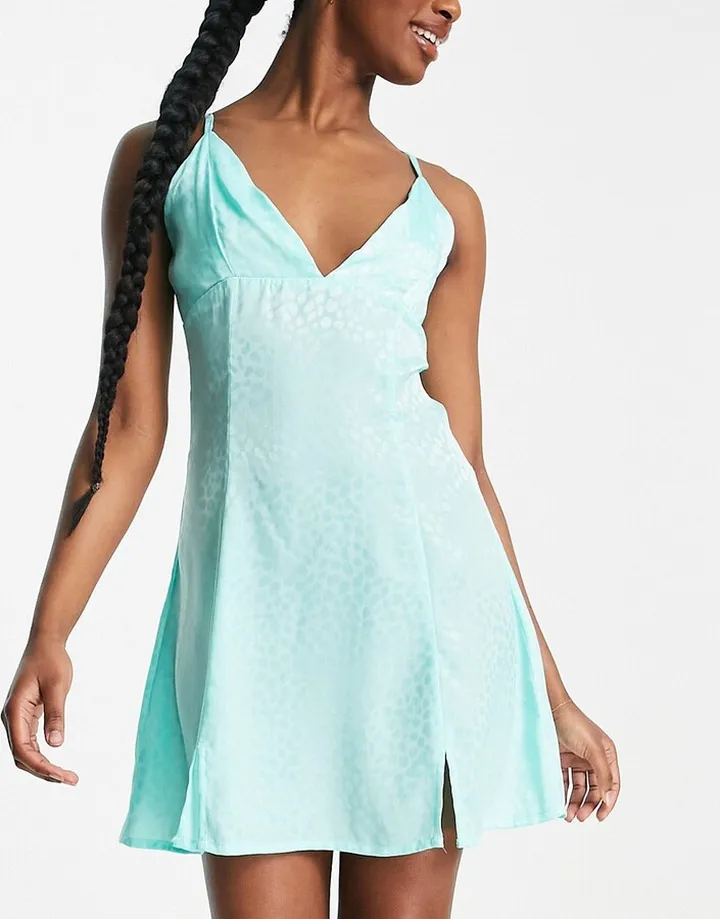 Liquorish jacquard satin nightdress in sage green