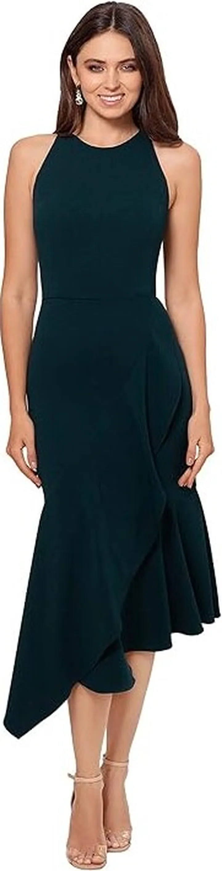 Betsy & Adam Midi Halter Crepe Dress (Pine) Women's Clothing