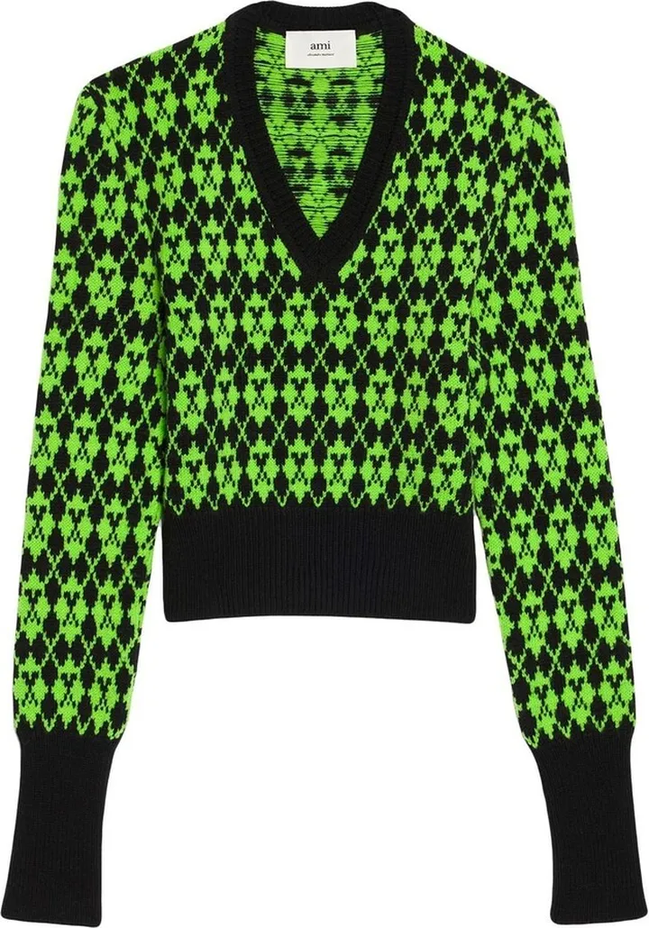 intarsia-knit V-neck jumper