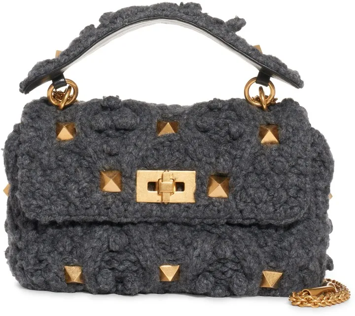 Medium Roman Stud Cashmere Shoulder Bag