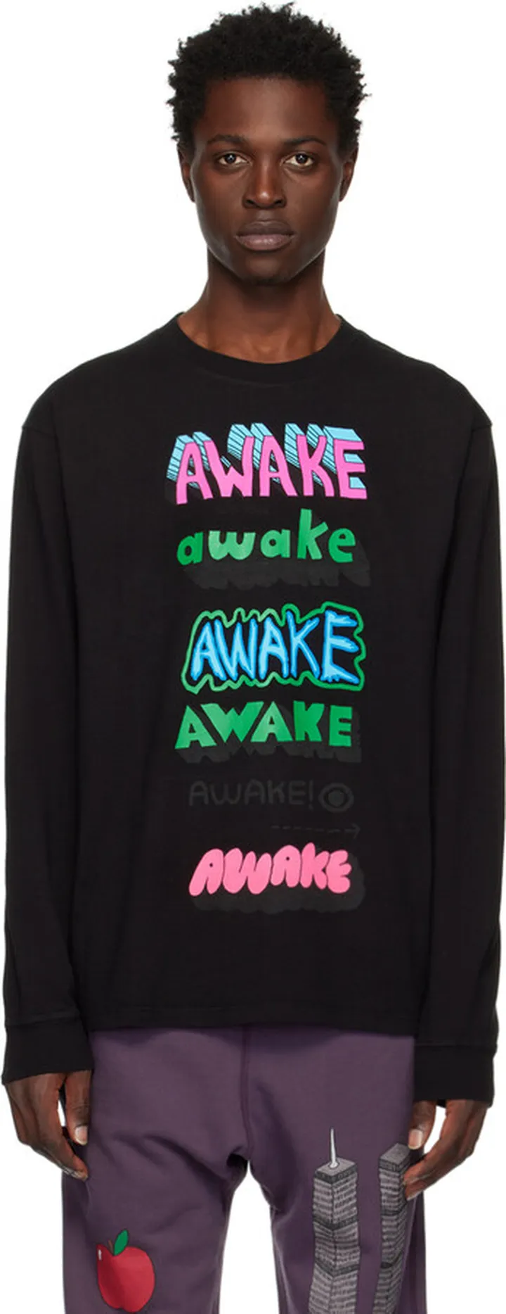 Awake NY Black Printed Long Sleeve T-Shirt