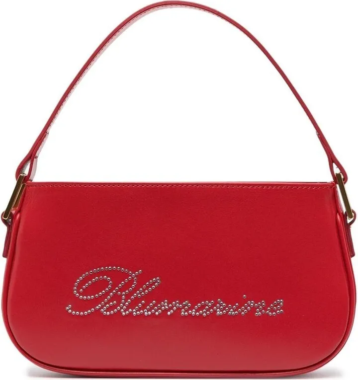 Rhinestone-Logo Leather Shoulder Bag