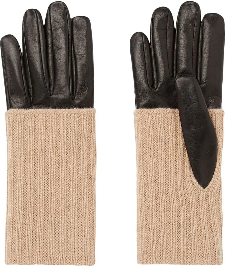 Ribbed-Detail Leather Gloves