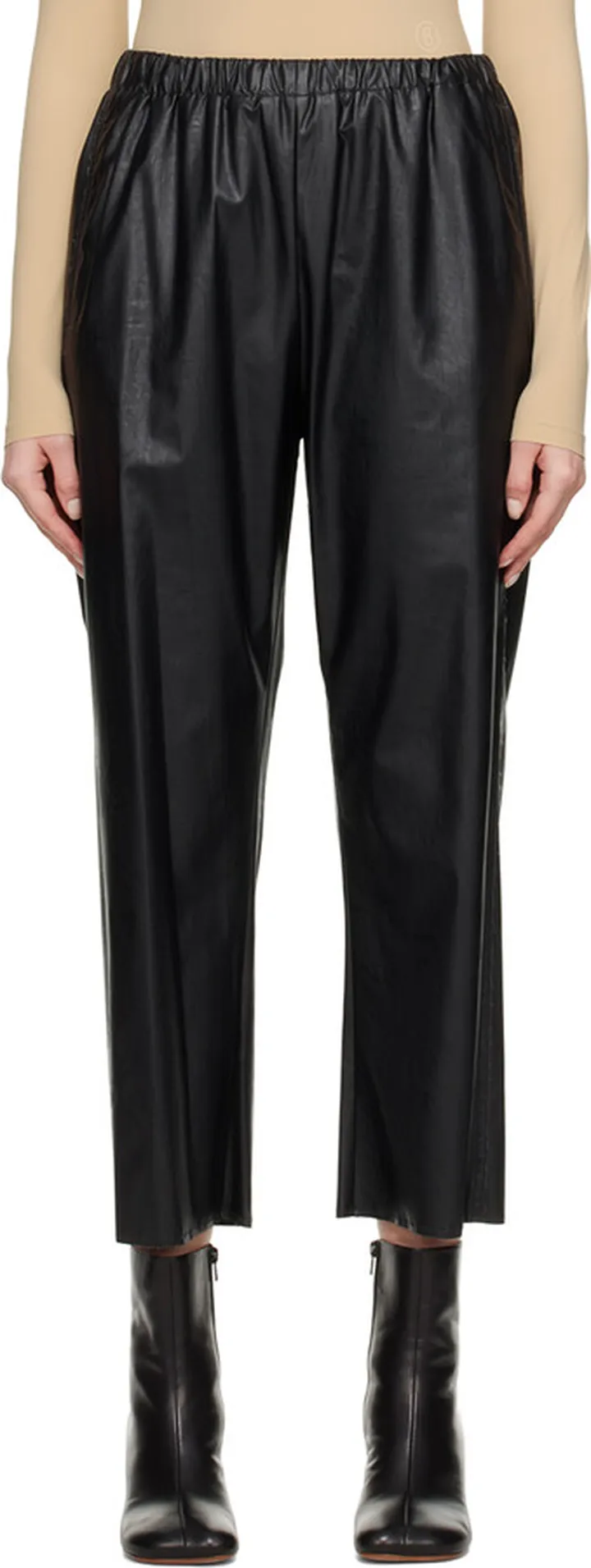 MM6 Maison Margiela Black Straight-Leg Faux-Leather Trousers