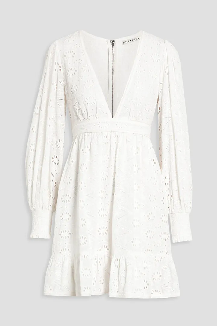 Marita shirred broderie anglaise mini dress