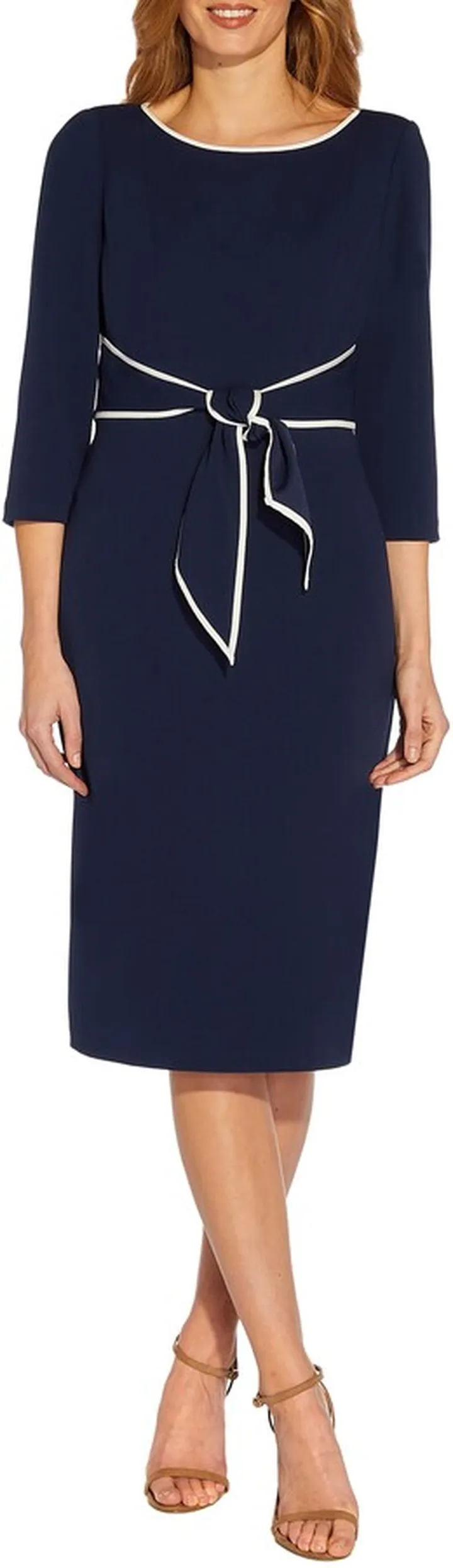 Tipped Three-Quarter Sleeve Crepe Dress