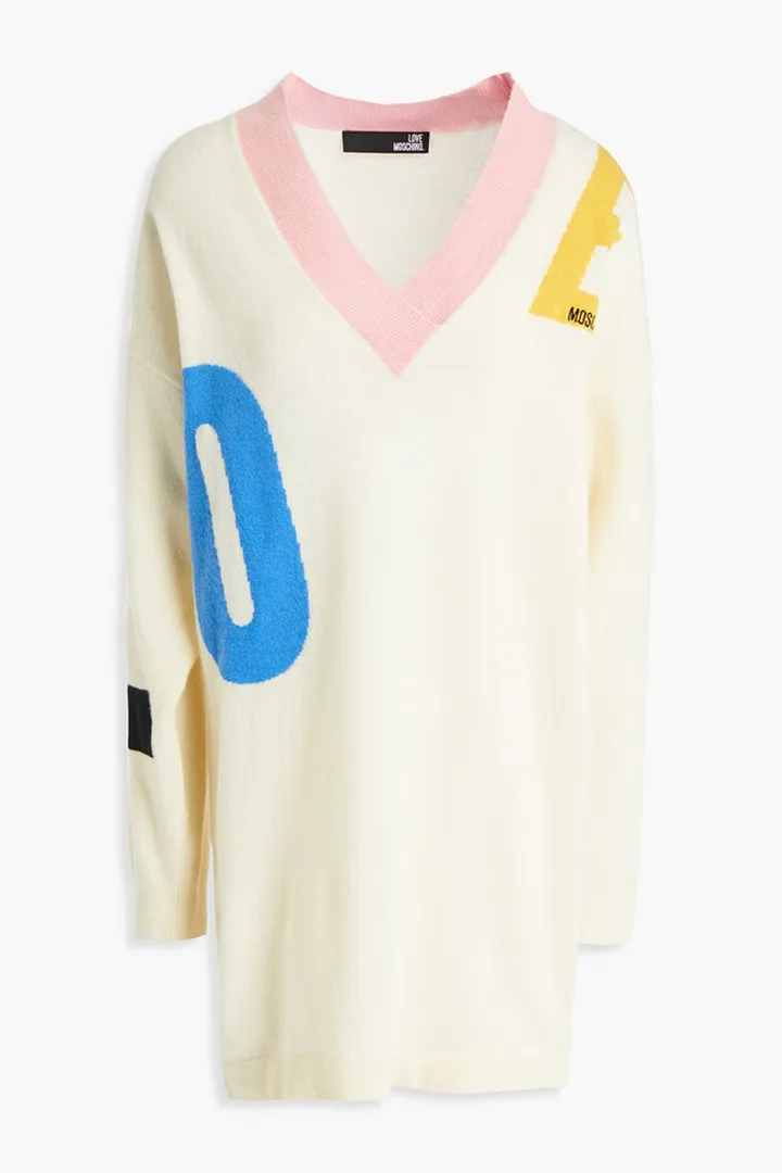 Intarsia wool-blend mini dress