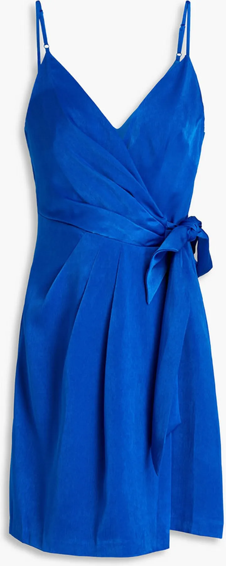 Pleated satin mini wrap dress