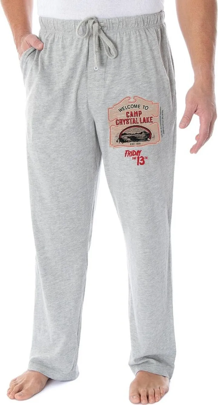 Friday The 13th Men's Welcome To Camp Crystal Lake Loungewear Pajama Pants (MD) Grey