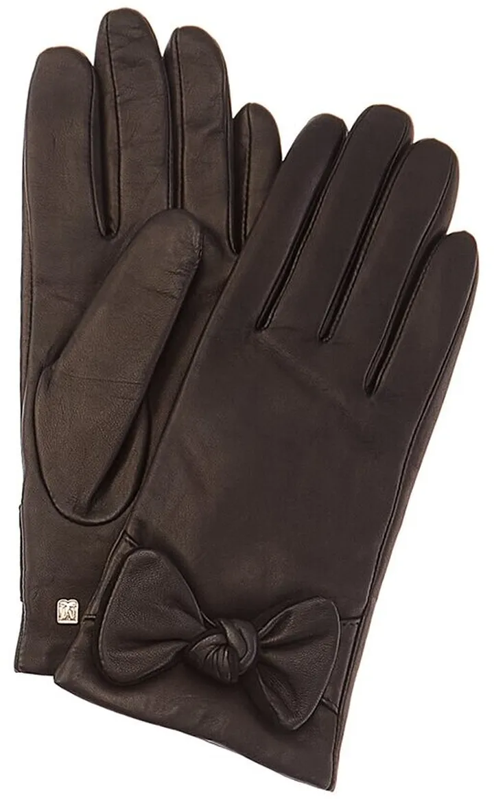 Bruno Magli Knotted Bow Cashmere-Lined Leather Gloves