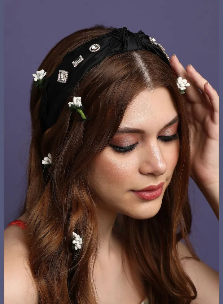 Trendy Western Wear Fabric Hair Band with Designer Stone For Women