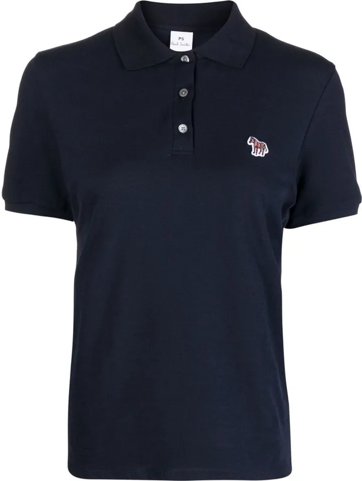 Zebra-Patch Detail Polo Top
