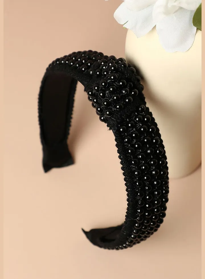 Trendy Western Wear Fabric Hair Band with Designed Beaded For Women