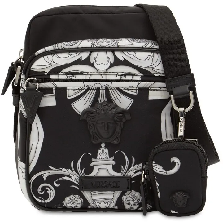 Silver Baroque print nylon crossbody bag