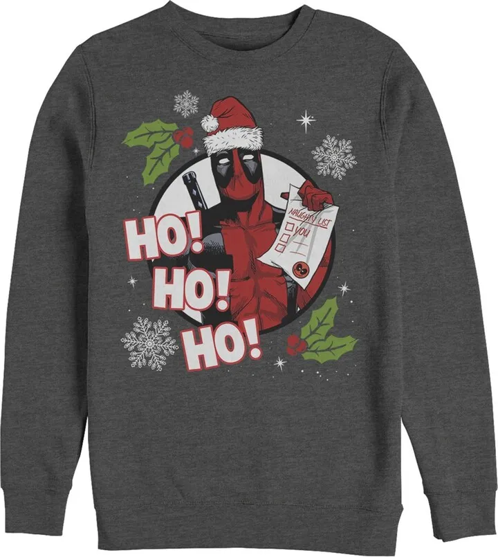 Men's Marvel Deadpool Santa Naughty List Holiday Sweatshirt - Charcoal Heather - Small