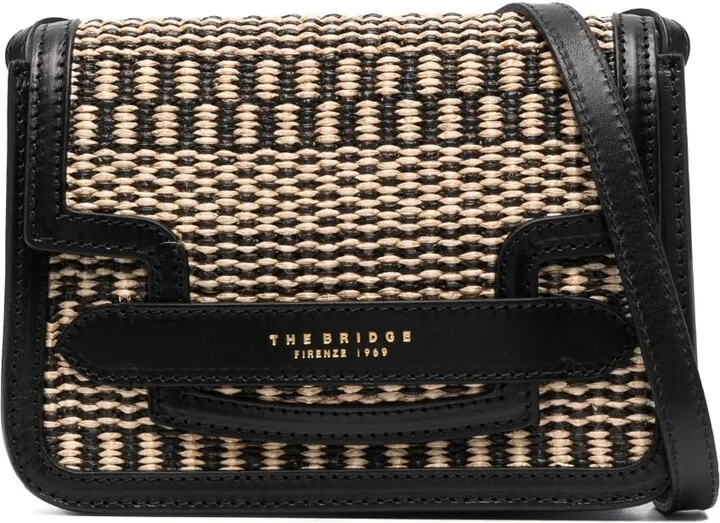 Embossed-Logo Wicker Shoulder Bag