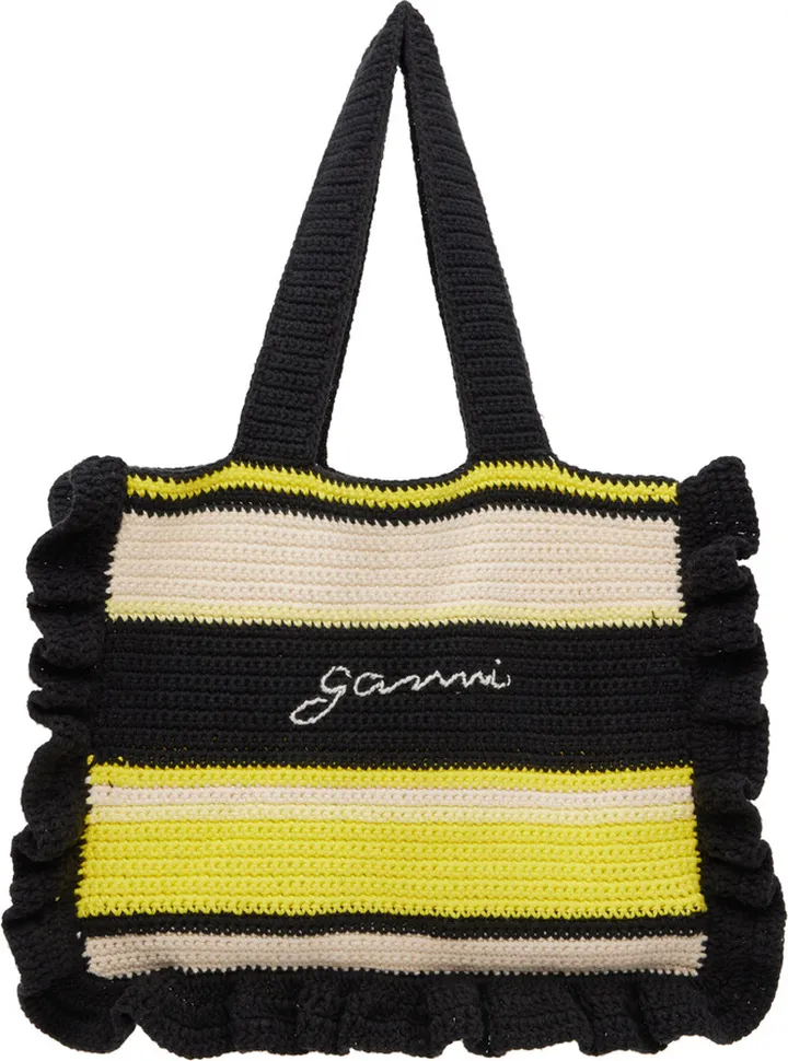 GANNI Yellow Crochet Frill Tote