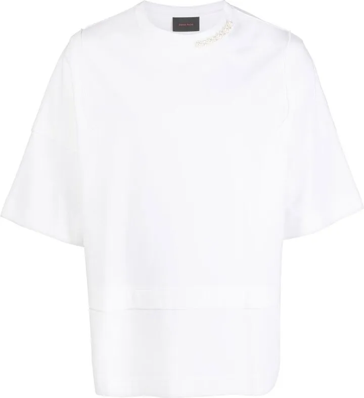 pearl-embellished layered T-shirt