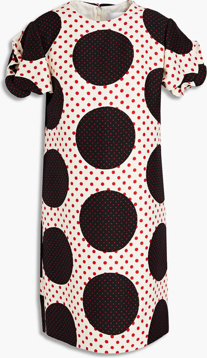 Ruffled printed wool and silk-blend crepe mini dress