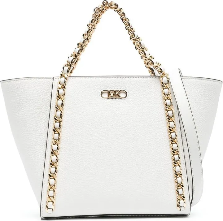 Chain-Link Handles Leather Tote Bag