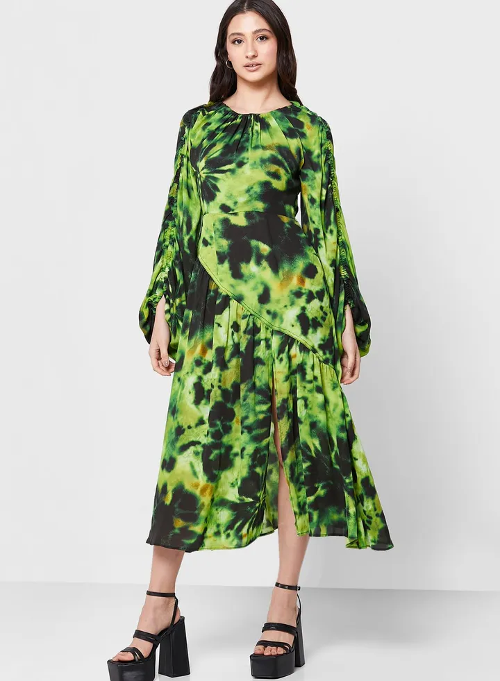 Ruched Printed Dress