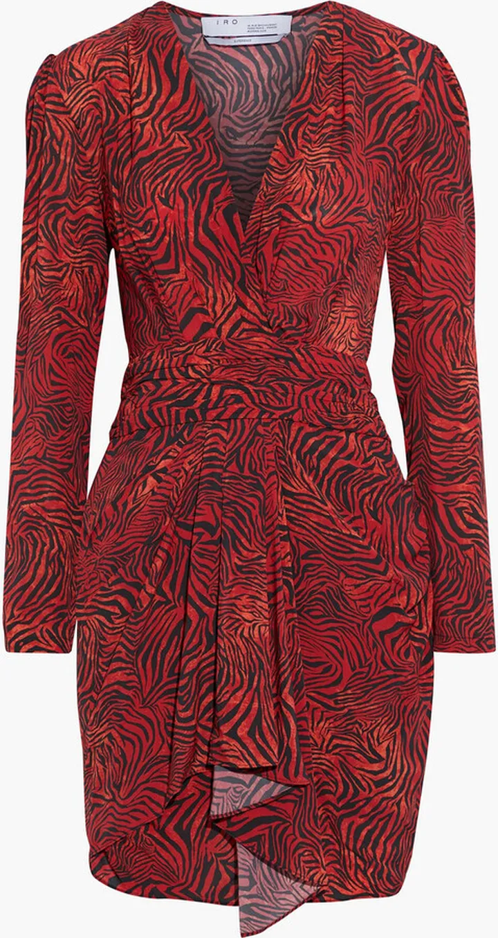 Maitri wrap-effect zebra-print crepe de chine mini dress