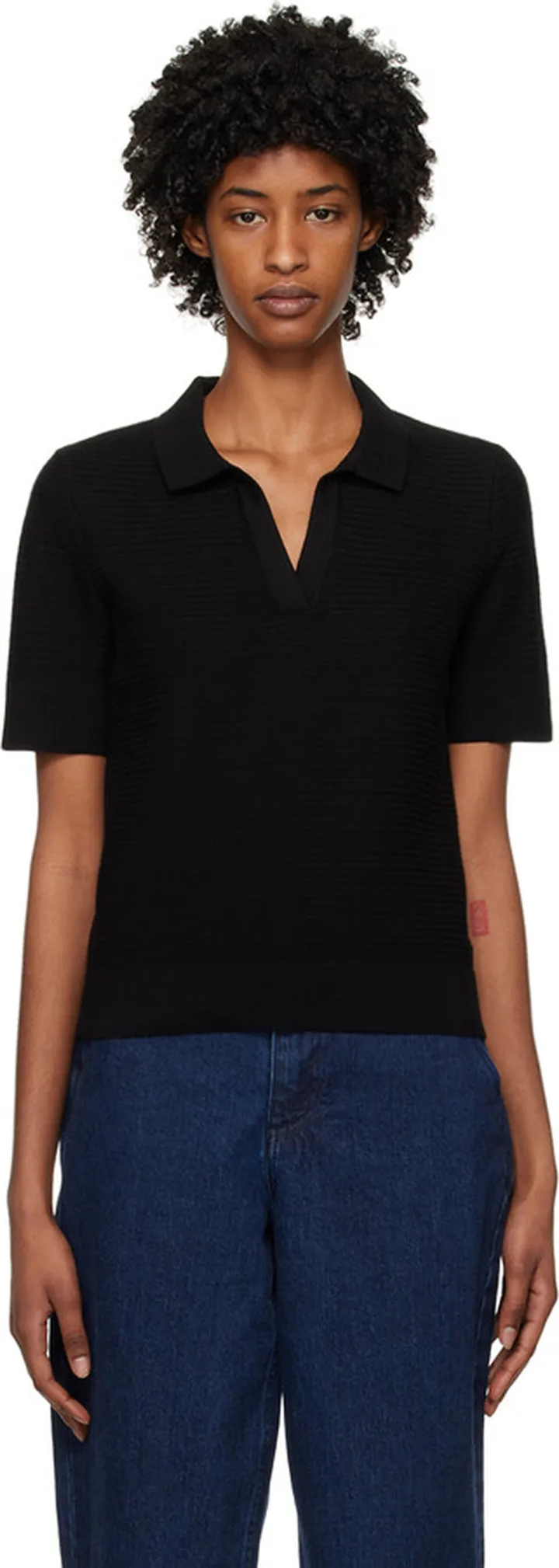 Sunspel Black Textured Polo