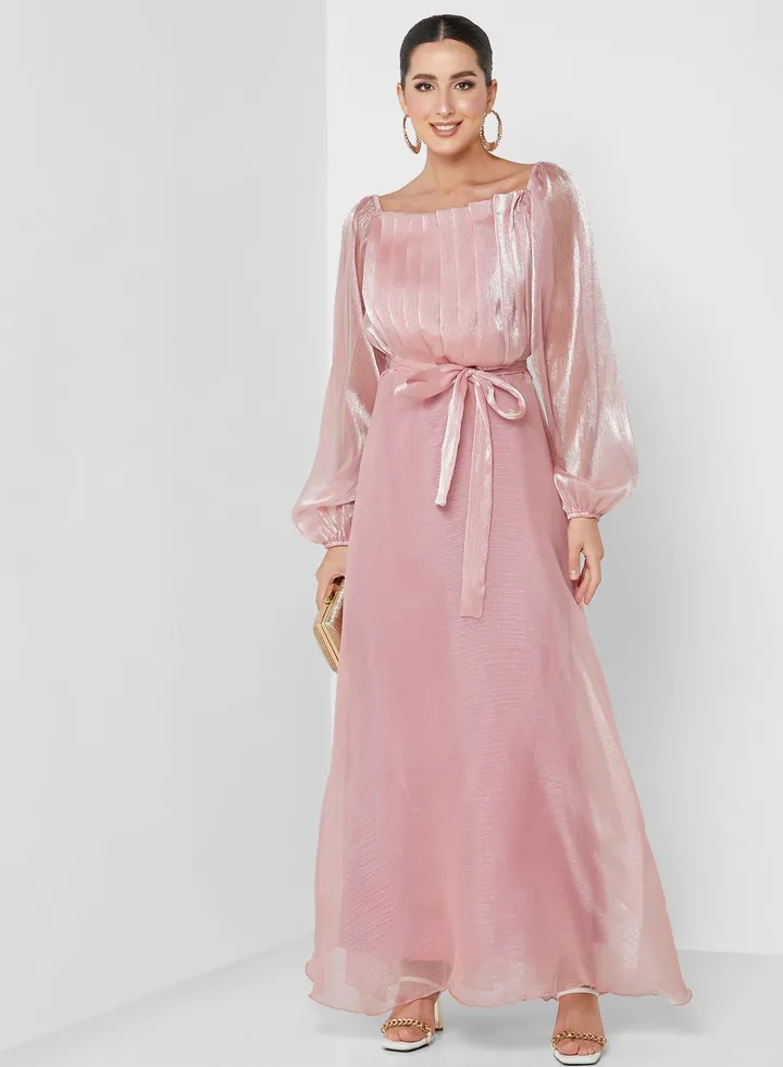 Balloon Sleeve Belted Dress