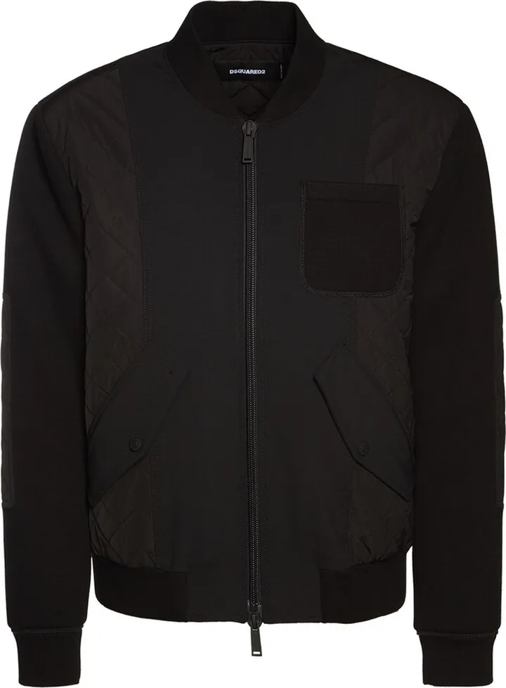 Padded hybrid stretch wool bomber jacket