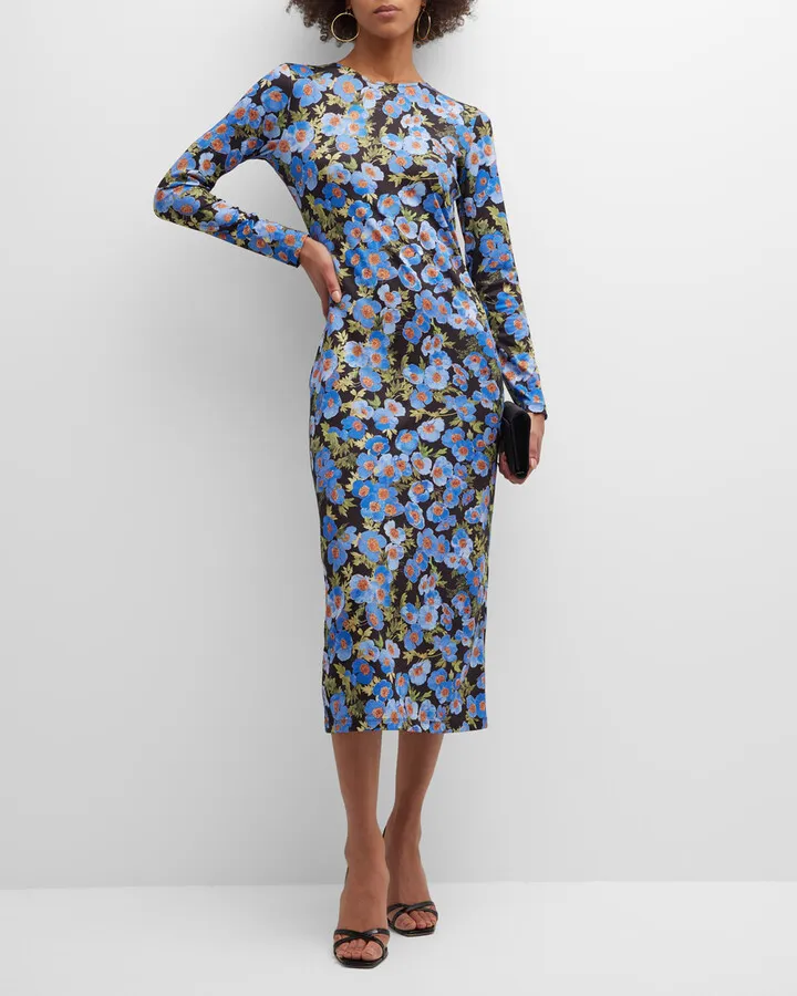 Floral Print Long Sleeve Midi Dress