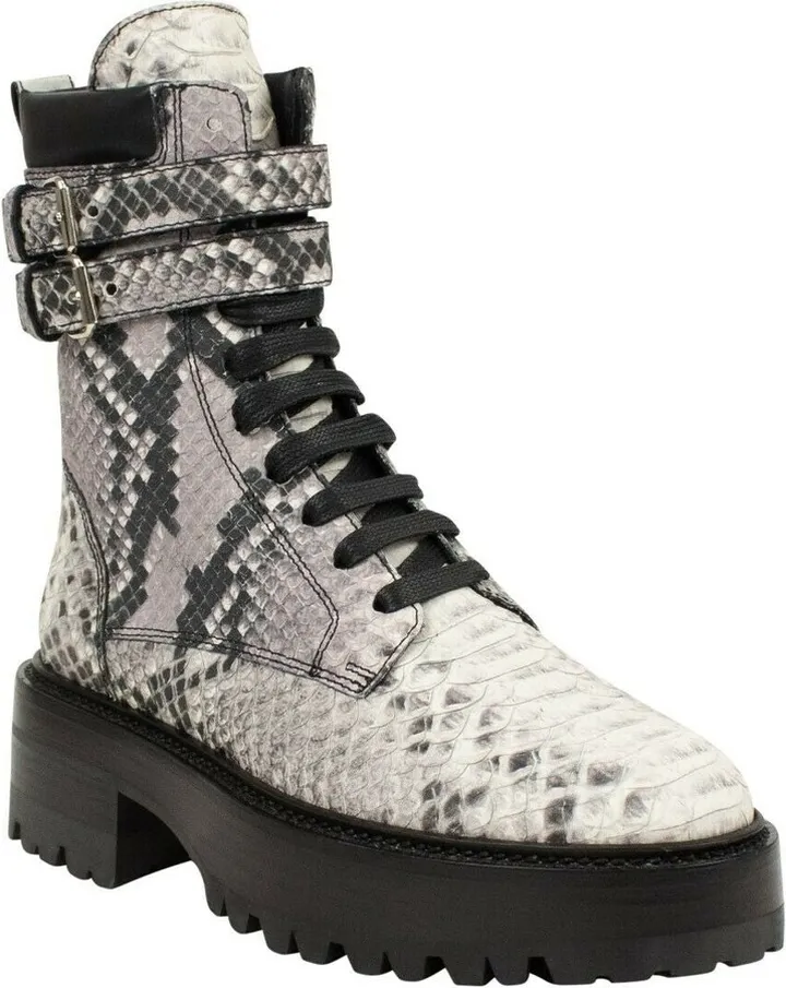 Women's Natural Embossed Snake Combat Boots