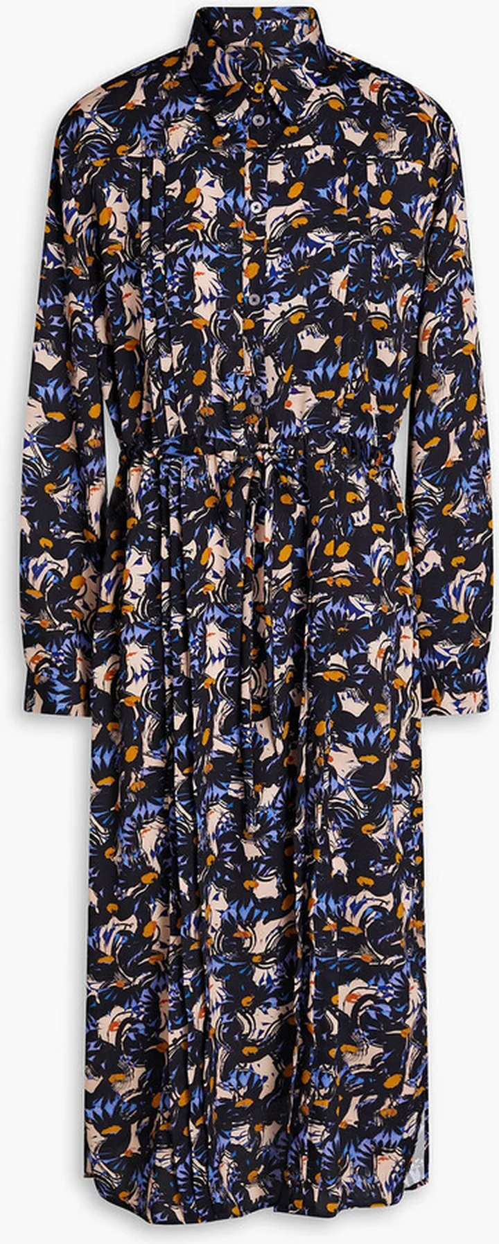 Pleated printed crepe de chine midi dress