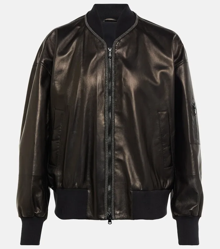 Leather bomber jacket
