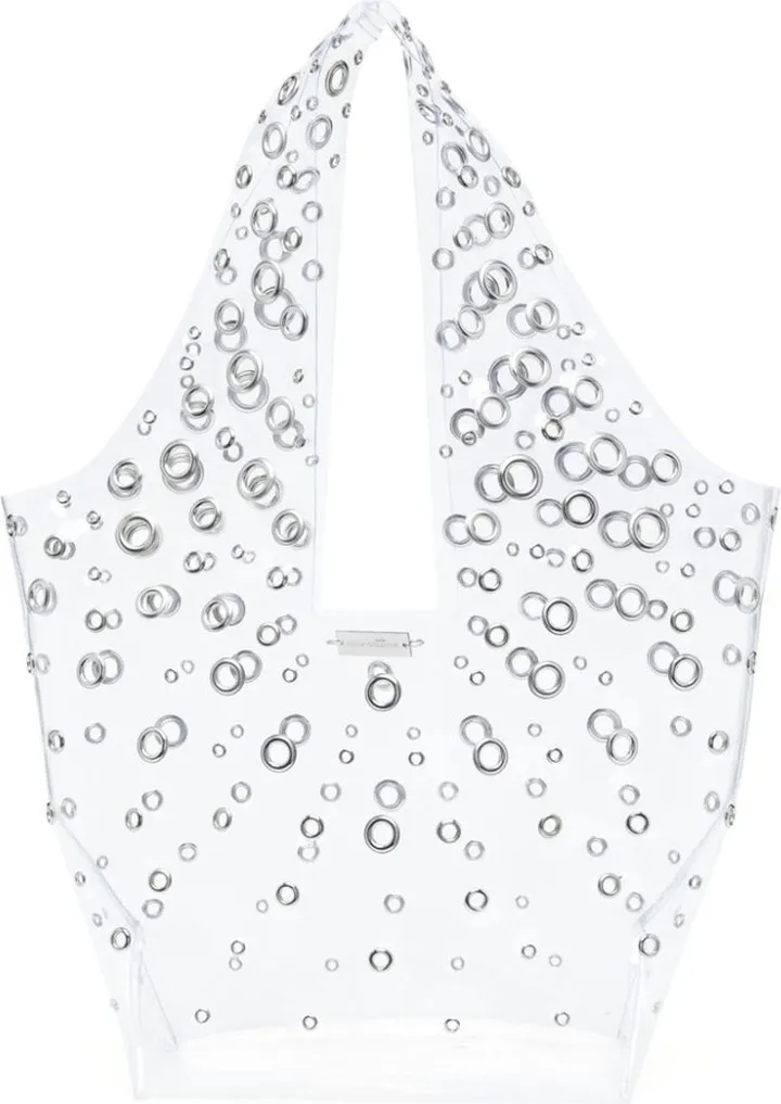 Eyelet-Embellished Transparent Tote Bag