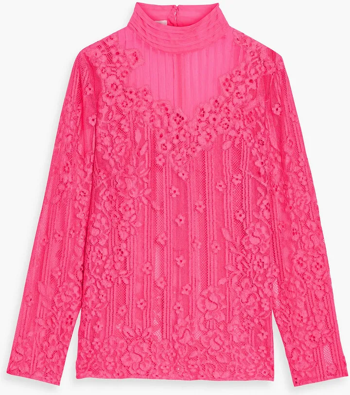 Chiffon-trimmed corded lace blouse