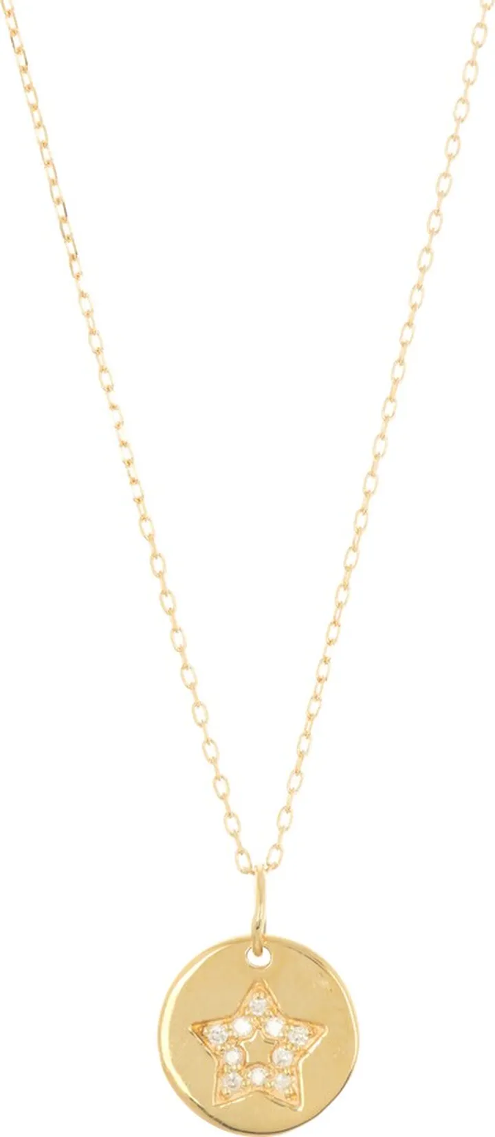 18K Yellow Gold Diamond Star Medallion Pendant Necklace - 0.03ct.
