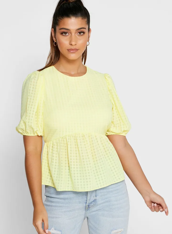 Puff Sleeve Plunge Peplum Top