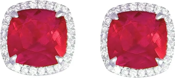 18k White Gold Ruby Cushion & Diamond Earrings